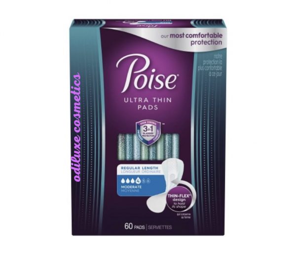 Poise Ultra Thin Pads, Moderate Absorbency, One Size Fits Most, 60 Count (US)