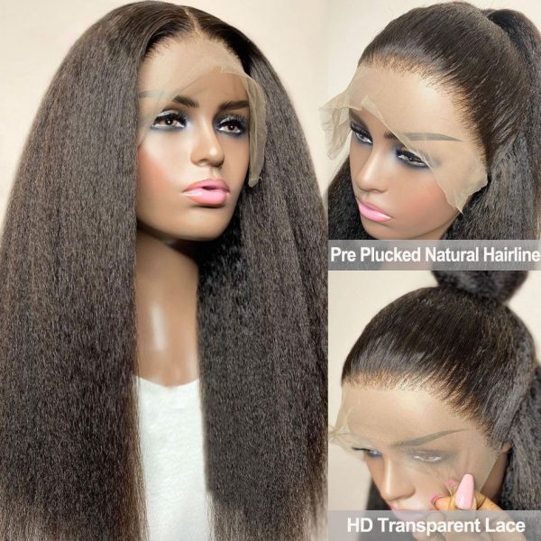 Odiluxe HD Transparent Lace Wig Human Hair 13×4 Yaki Straight Brazilian Hair Wig 180% Density 22″ (US)