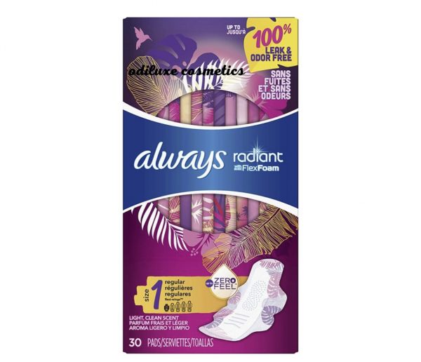 Always Radiant Regular Pads, Scented – Size 1 38 ct. (US)