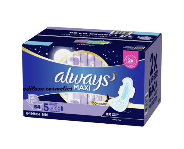 Always Maxi Extra Heavy Overnight Pads, Unscented – Size 5 54 Pads (US)