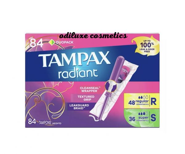 Tampax Radiant Tampons Duo Pack Regular/Super Absorbency, Unscented 84 ct. (US)