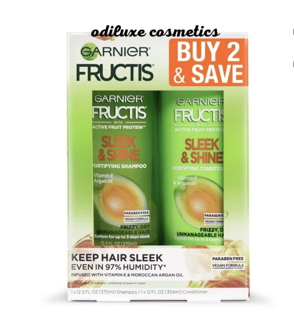 Garnier Fructis Sleek & Shine Shampoo and Conditioner for Frizzy Dry Hair, 1 kit (US)