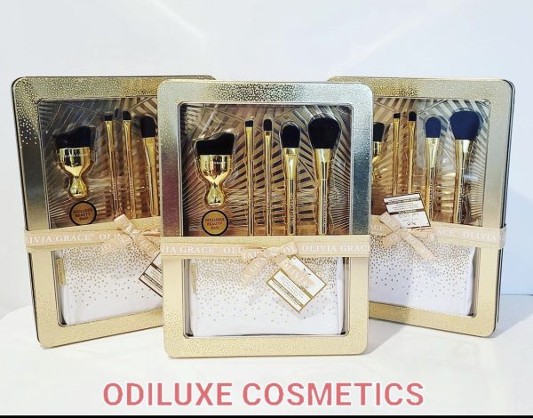 Olivia Grace 24k Gold Makeup Gift Collection 5 Brush Set with Beauty Bag