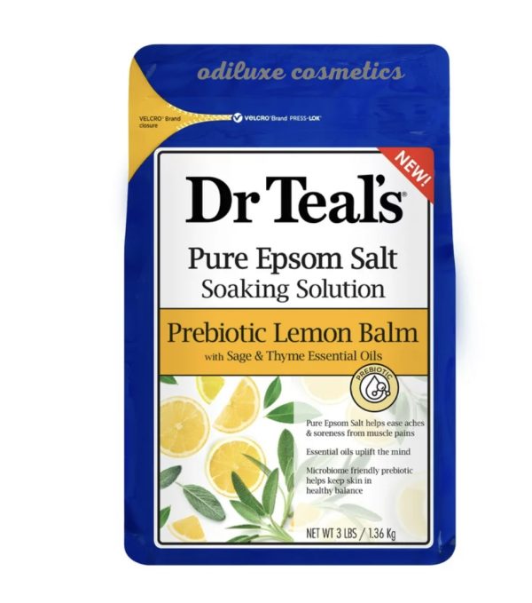 Dr Teal’s Pure Epsom Salt Soak, Prebiotic Lemon Balm with Essential Oil Blend, 3 lbs (US)