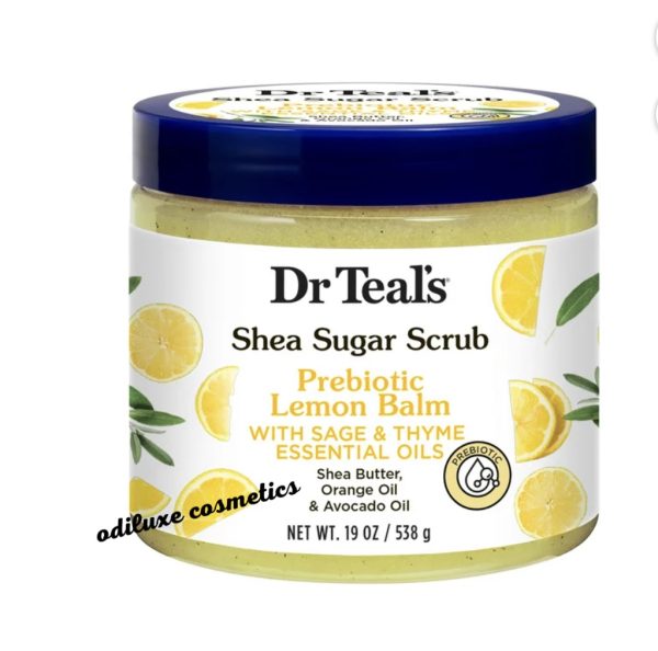 Dr Teal’s Shea Sugar Body Scrub with Prebiotic Lemon Balm and Essential Oils, 19 oz (US)