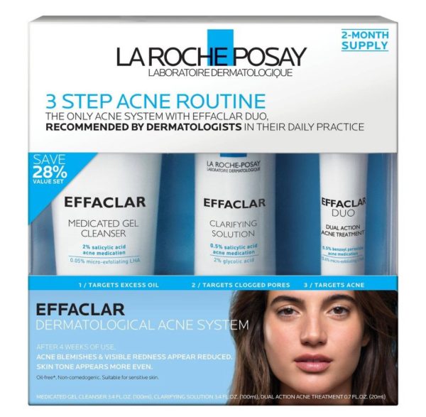 La Roche Posay Effaclar Dermatological Acne Treatment 3-Step System Kit with Medicated Gel Cleanser 7.5 fl oz (US)