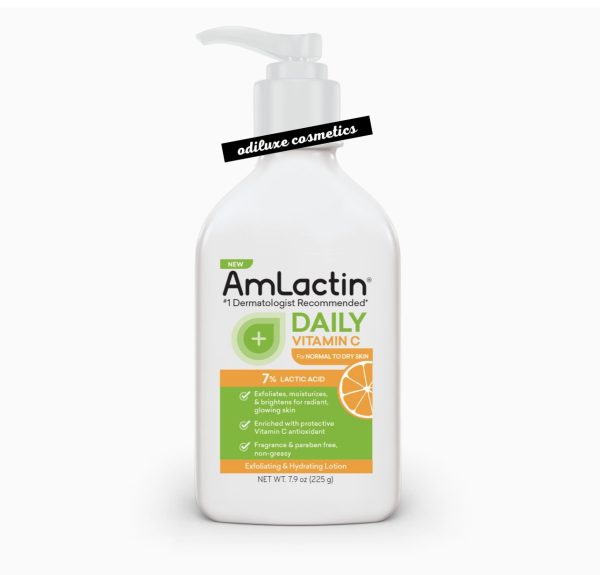 AmLactin Daily Vitamin C Lotion – 7.9 oz / 225g with 7% Lactic Acid – Skin-Brightening Exfoliator Moisturizer for Dry Skin (US)